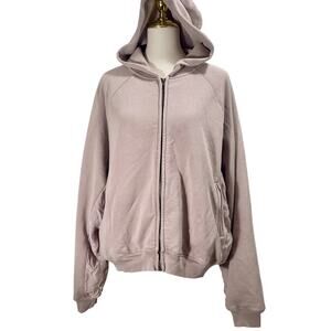 SKIMS French Terry Deconstructed Zip-Up Hoodie In Fawn Womens XL Heavy-Weight